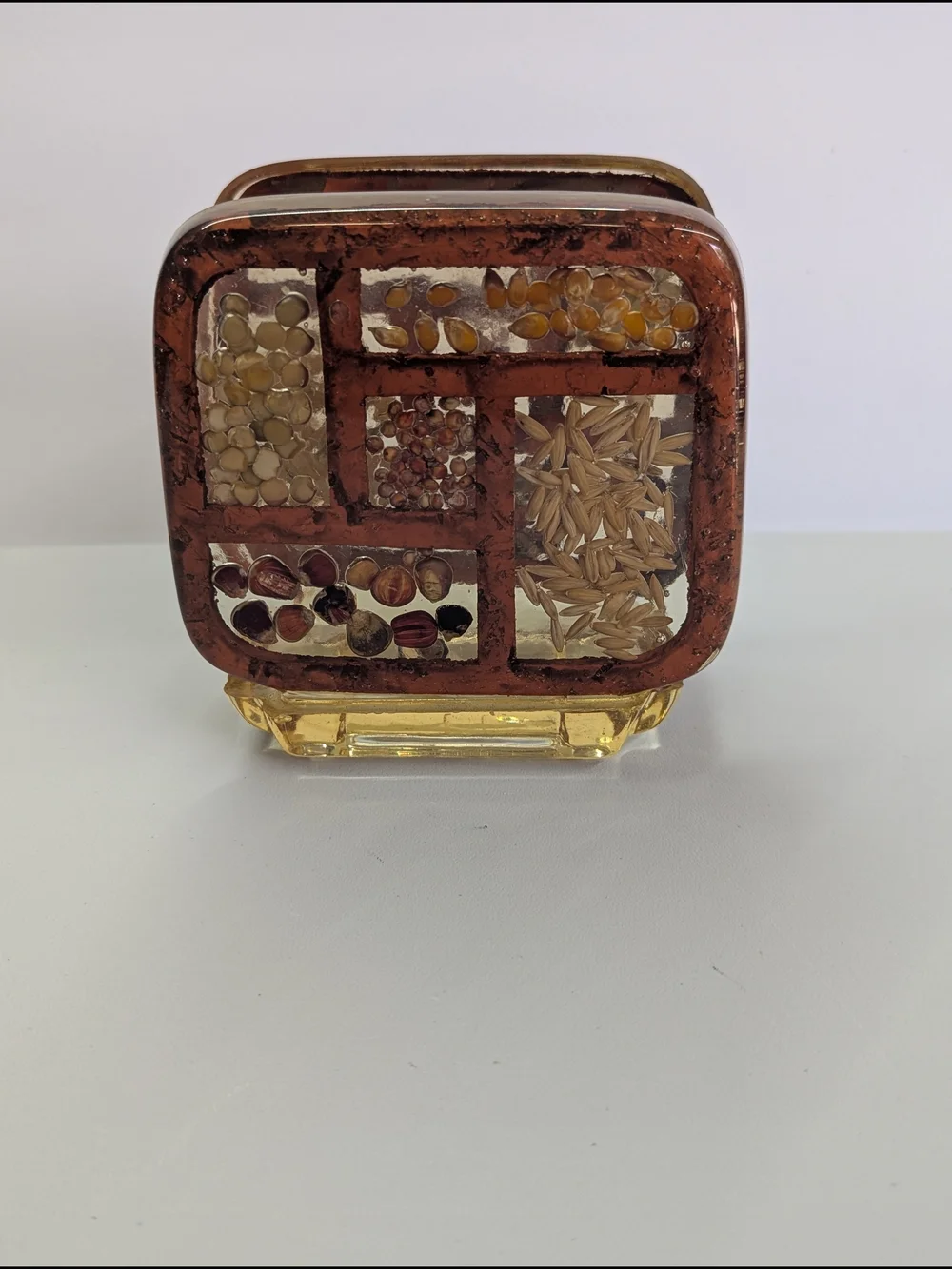 Vintage Gamut Designs Lucite Resin Napkin Holder Embedded Seeds Grains MCM Boho